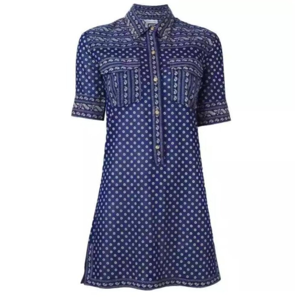Isabel Marant Etoile Lexine Dress Printed Short Sleeve Tunic Dress Sz 12